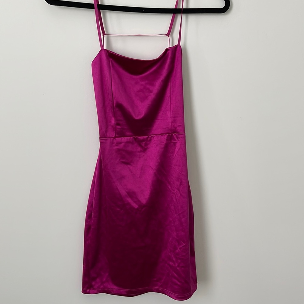 Open back hot pink mini dress